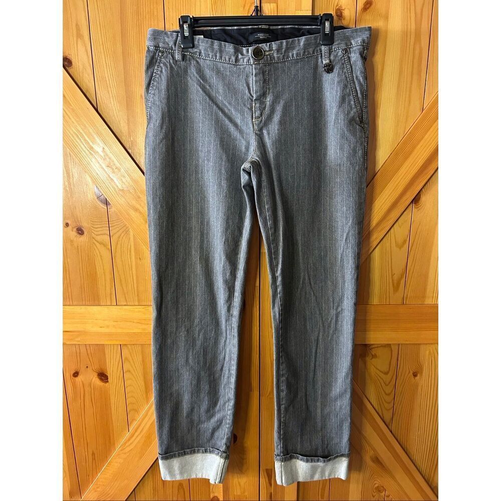 Weekend Max Mara Straight Fit Stretch Gray Pinstripe Jeans READ Size XXL (6133)